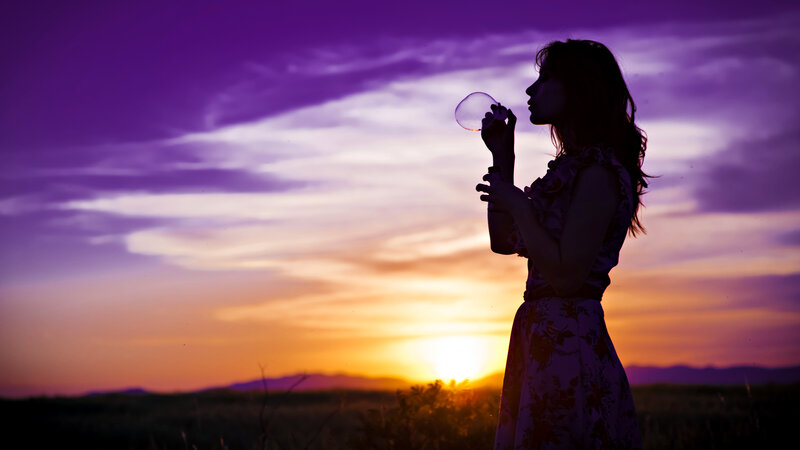 Woman Blowing Bubbles — Purple