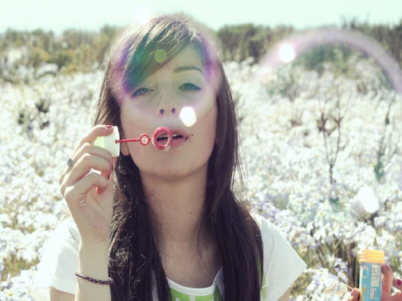 Woman Blowing Bubbles — White
