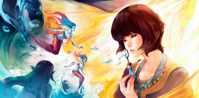 Woman Blowing Bubbles — Yellow, Dramatic
