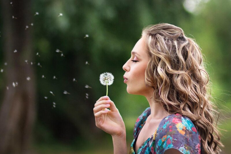 Woman Blowing Dandelion — Blue