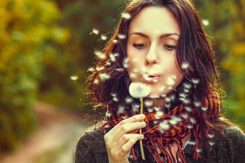 Woman Blowing Dandelion — Brown, Serene