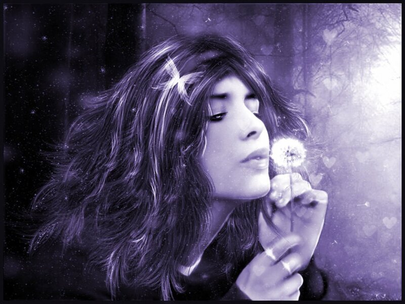Woman Blowing Dandelion — Purple