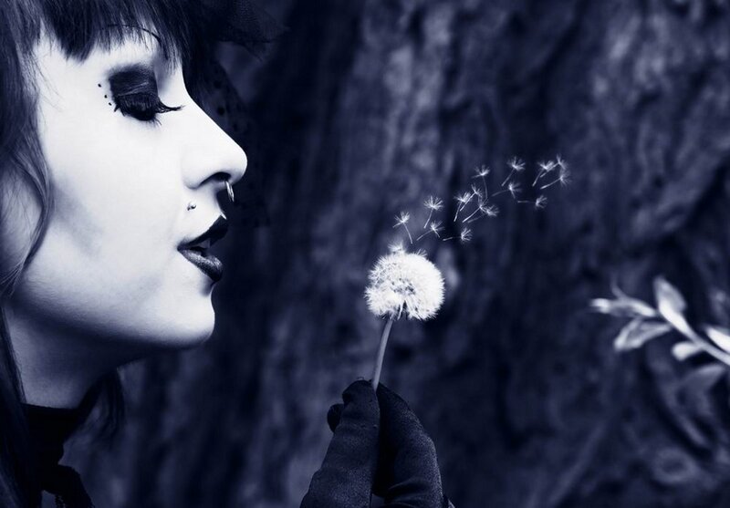 woman blowing dandelion seeds