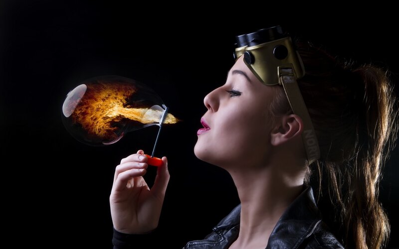 Woman Blowing Fire Bubble — Black