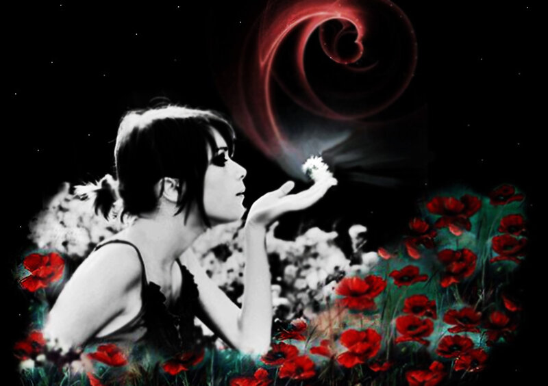 Woman Blowing Flower Petals — Black