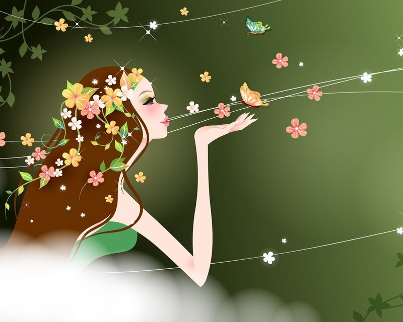 Woman Blowing Flowers — Green