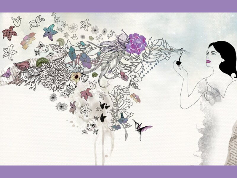 Woman Blowing Flowers — Purple