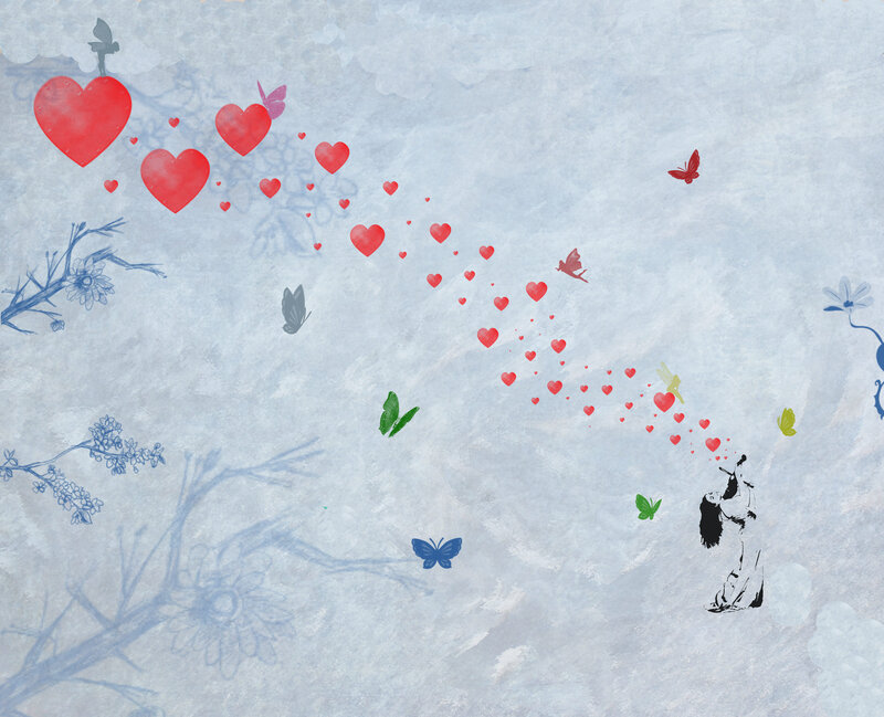 Woman Blowing Hearts — Red