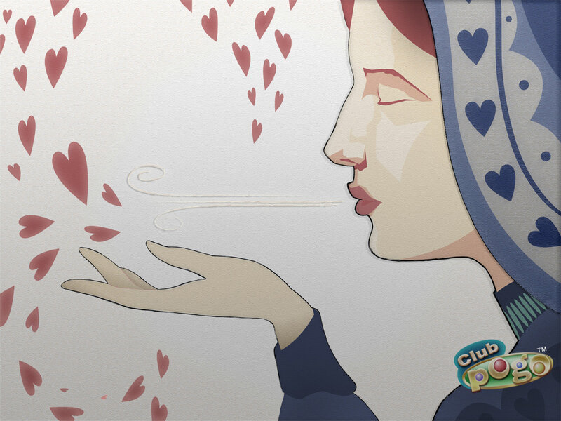 woman blowing hearts