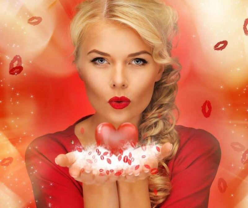 Woman Blowing Kiss — Red, Romantic