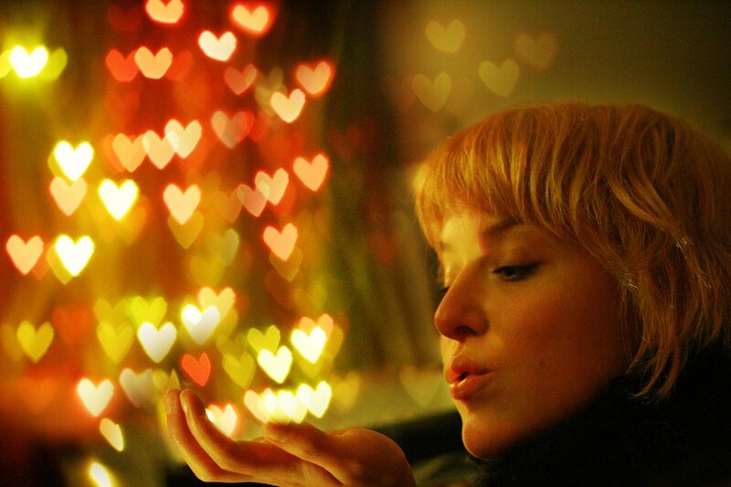 Woman Blowing Kiss — Yellow, Romantic