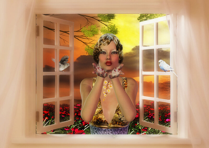 Woman Blowing Kiss — Yellow
