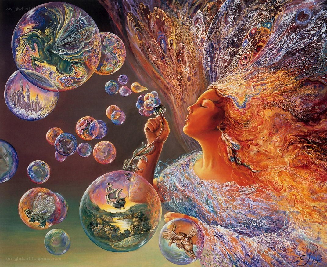 woman blowing magical bubbles