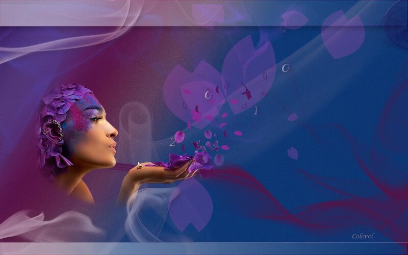 woman blowing purple petals