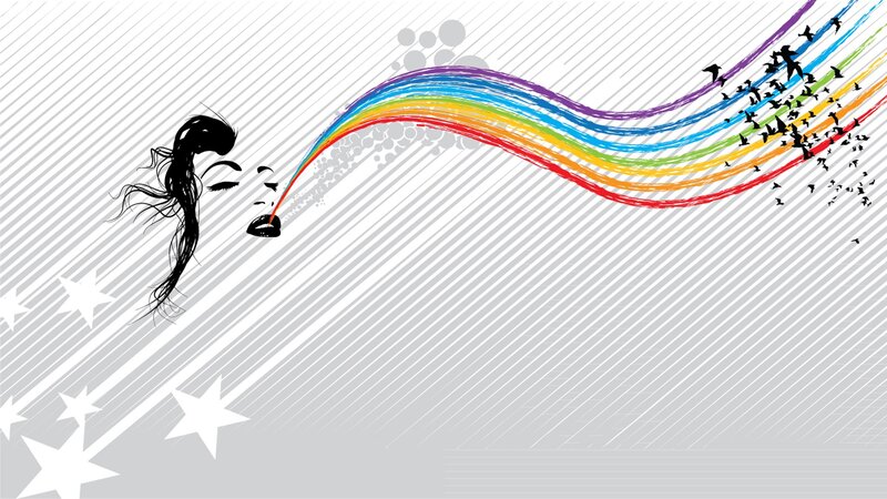 woman blowing rainbow stream