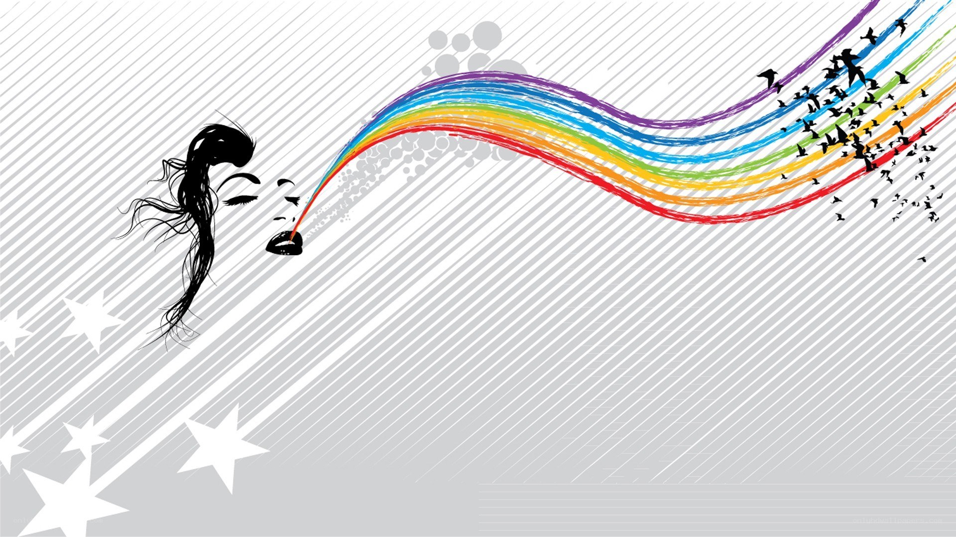 woman blowing rainbow stream