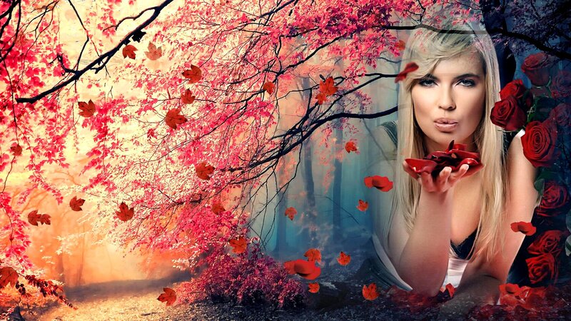 Woman Blowing Red Petals