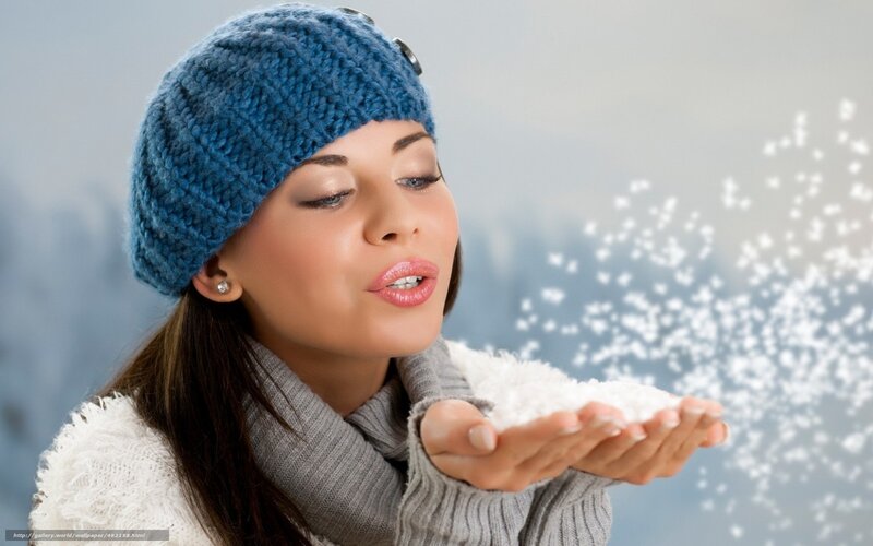 Woman Blowing Snow — Blue, Calm