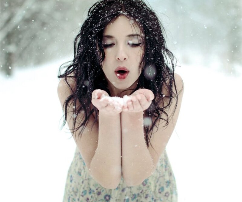 Woman Blowing Snow — White, Playful, Winter, Photograph