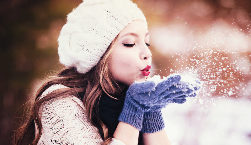 Woman Blowing Snow — White, Playful, Winter