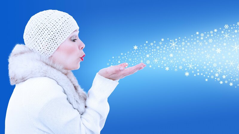 Woman Blowing Snowflakes — Blue, Calm