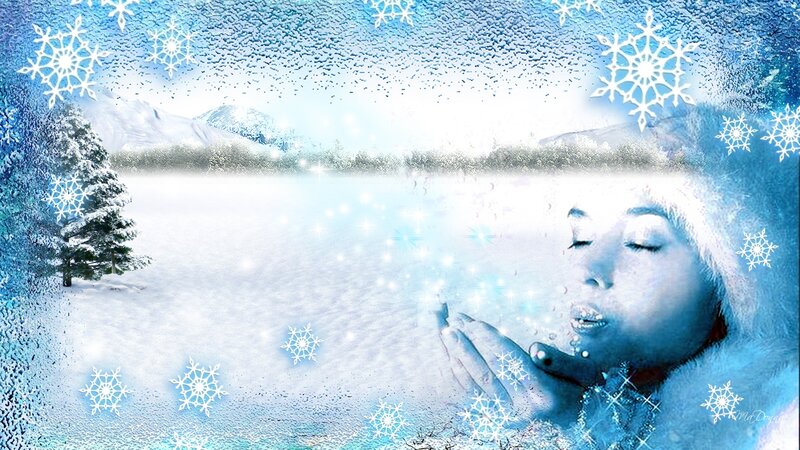 Woman Blowing Snowflakes — Blue