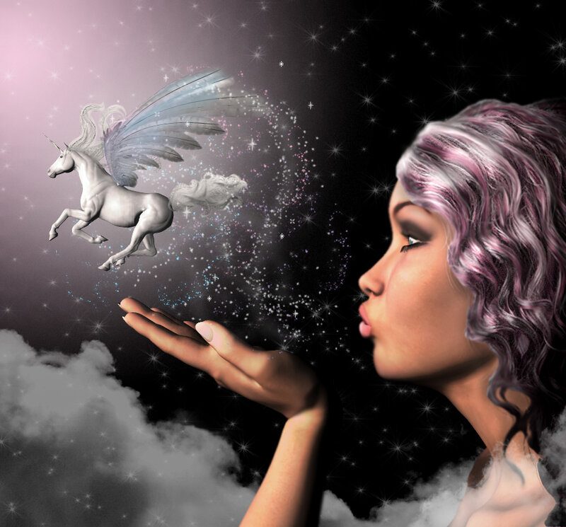 Woman Blowing Unicorn