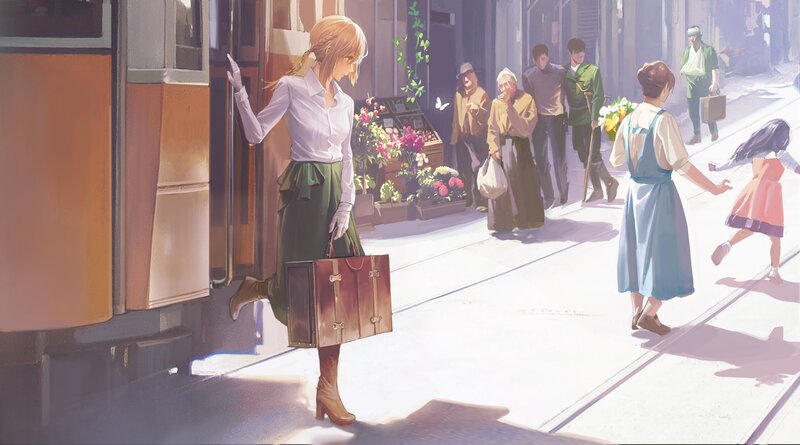 Woman Boarding Tram