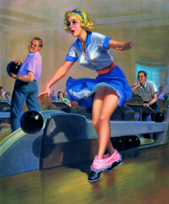 Woman bowling at alley