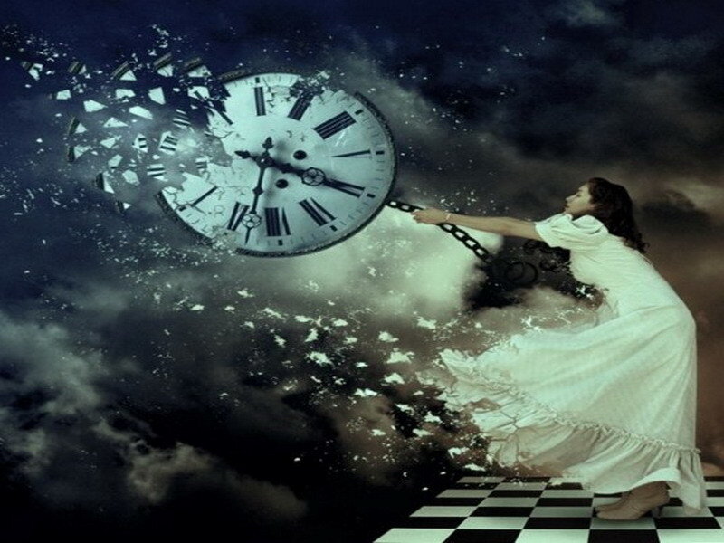 woman breaking a clock