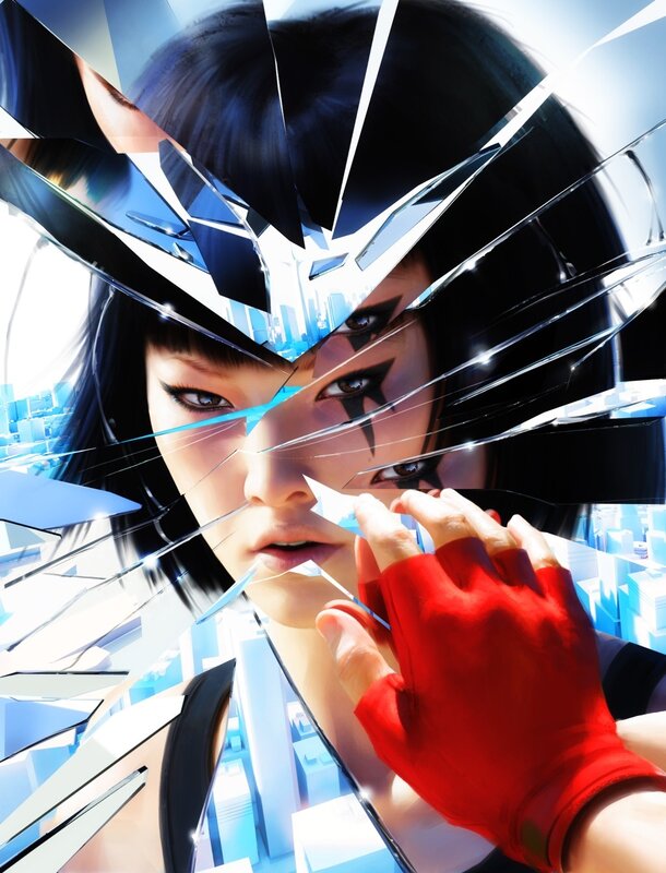 Woman Breaking Glass — Blue, Dramatic, Digital Art