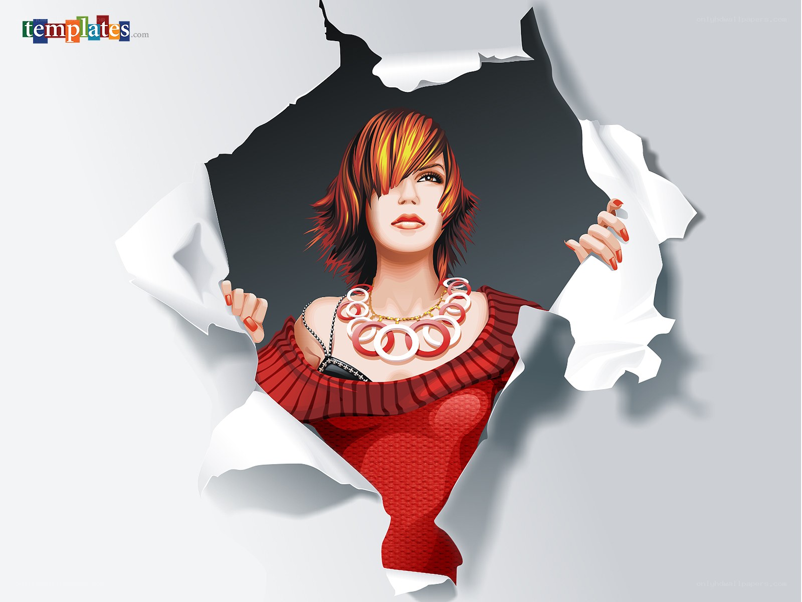woman breaking through paper