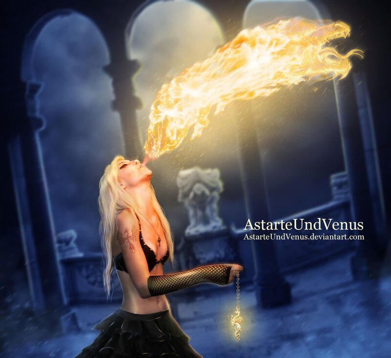 Woman Breathing Fire — Blue