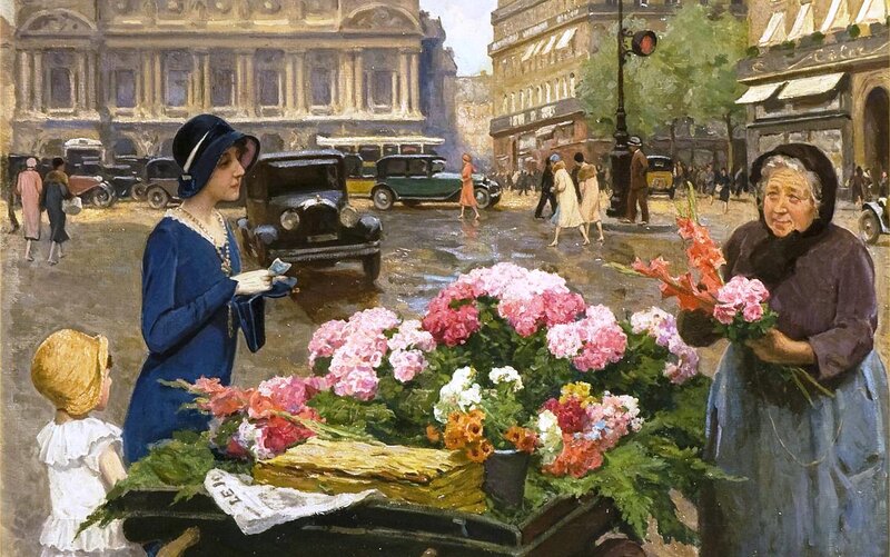 Woman Buying Flowers — Blue