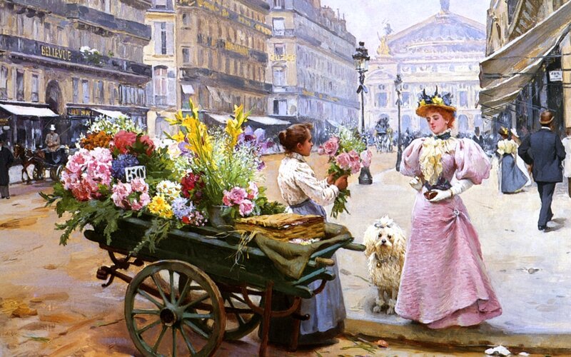 Woman Buying Flowers — Pink