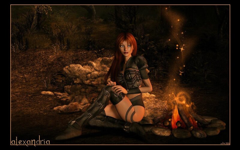 Woman by a campfire