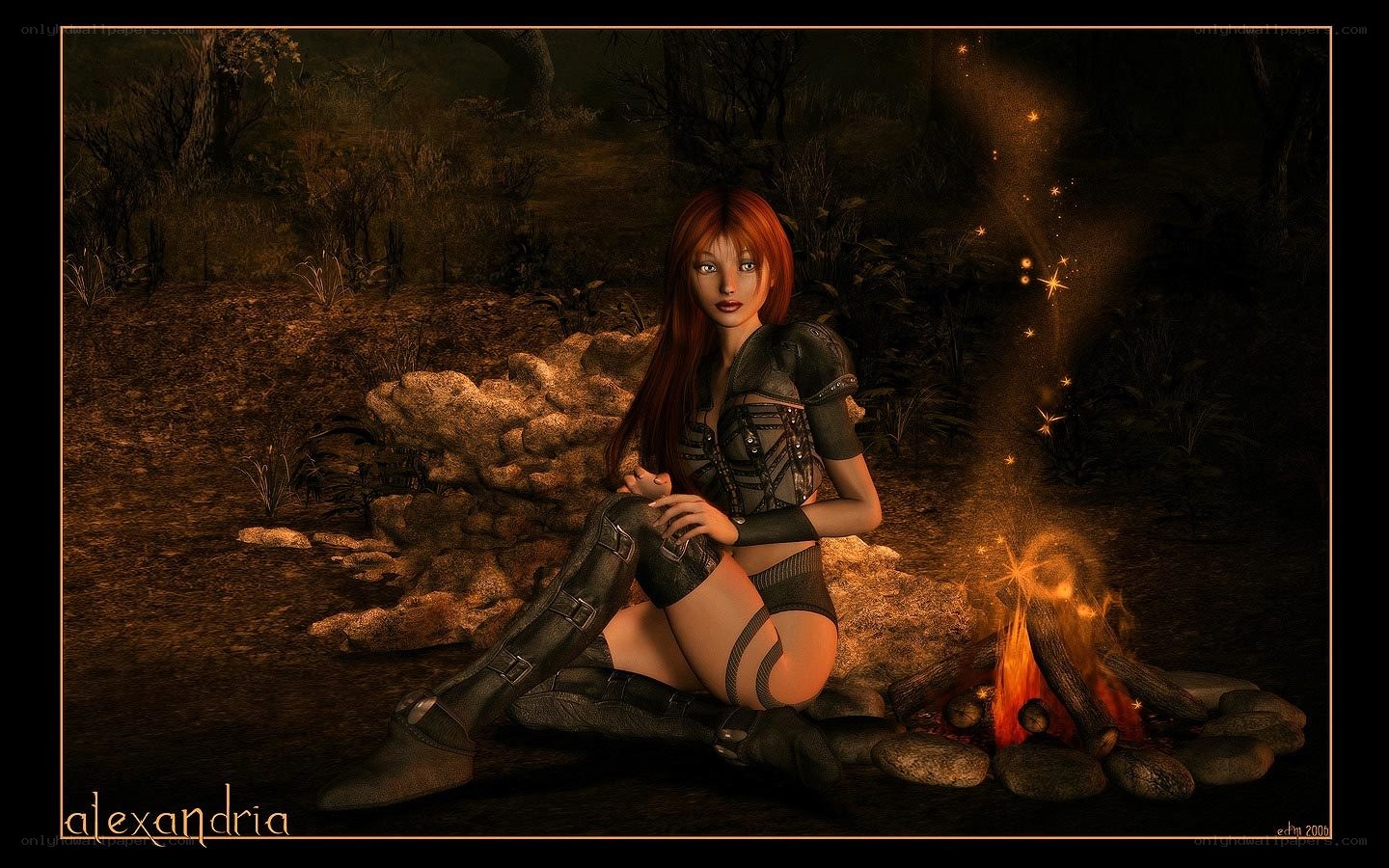 Woman by a campfire