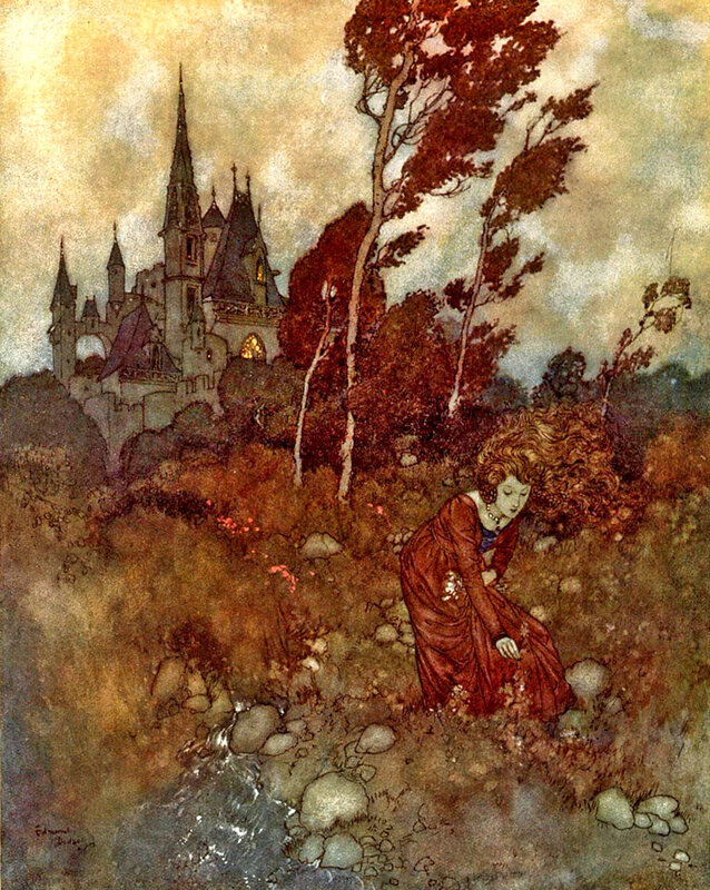 Woman by a castle