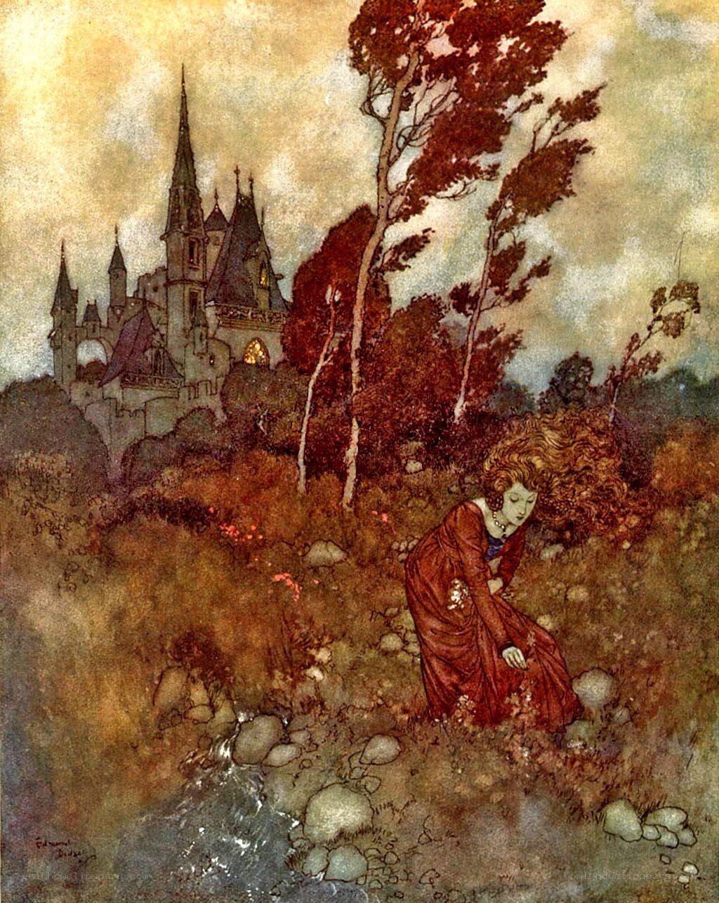 Woman by a castle