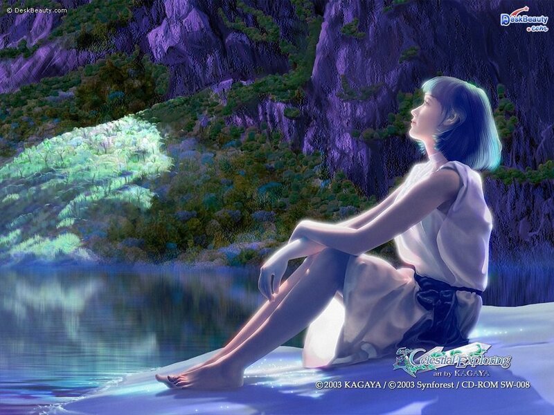 Woman by a glowing lake