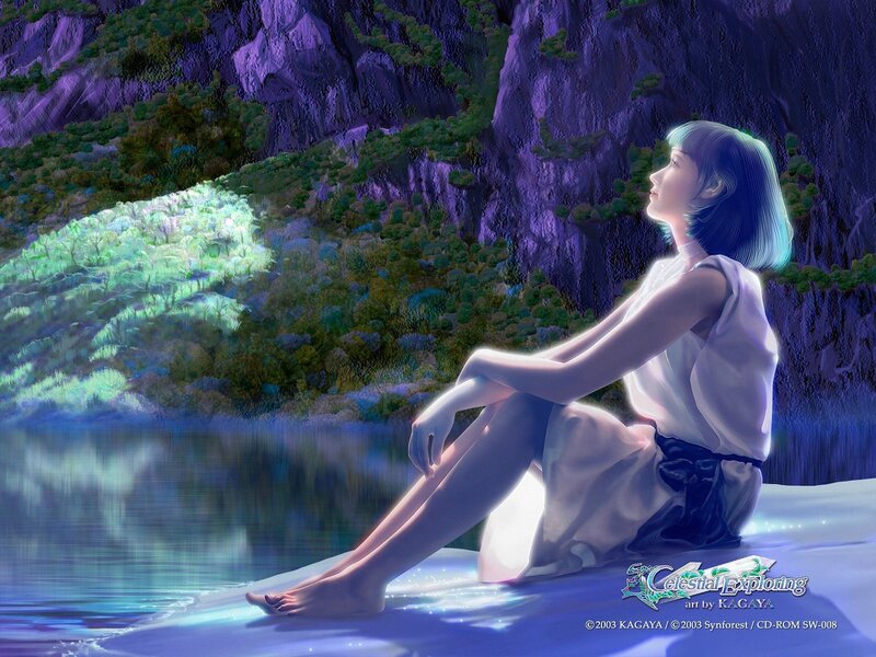 Woman by a glowing lake