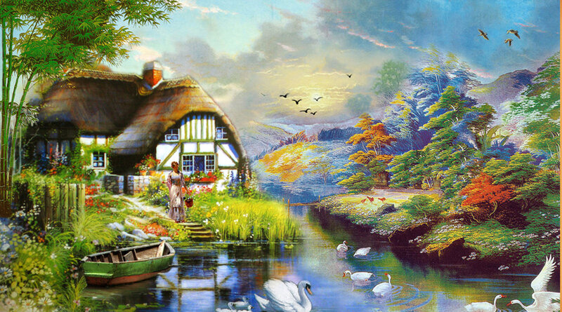 Woman by Cottage