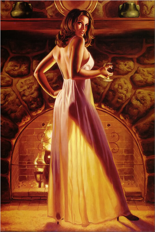 Woman by the fireplace