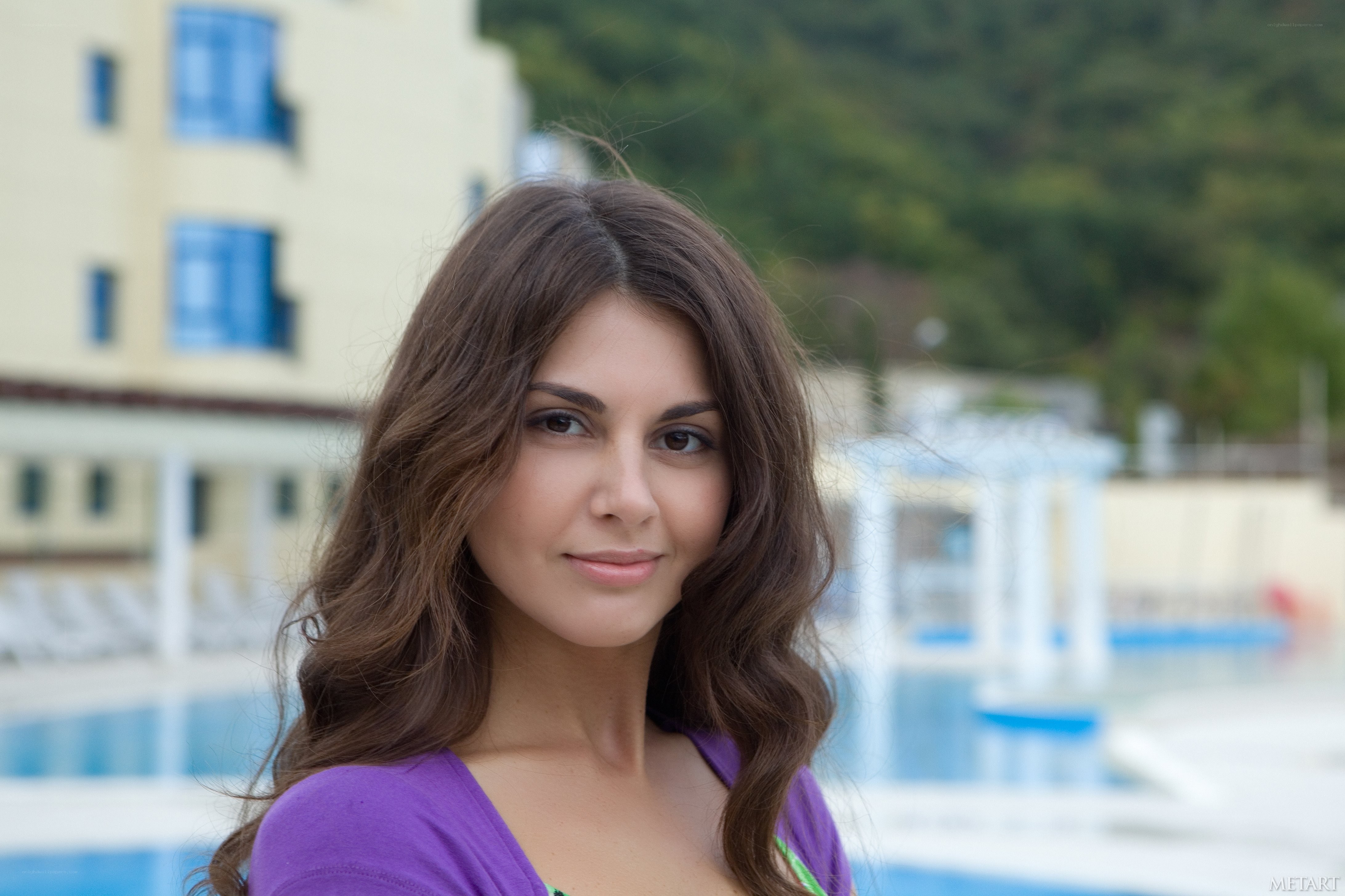 woman by the pool
