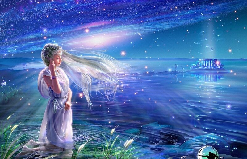 woman by the sea at night