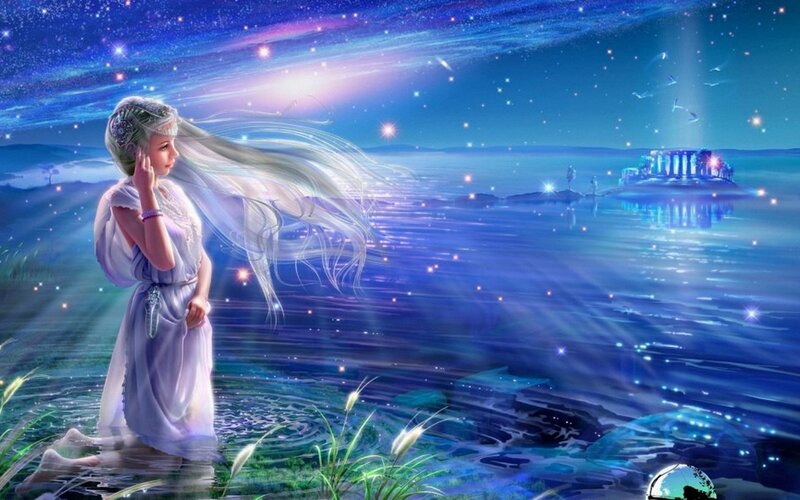 woman by the water at night
