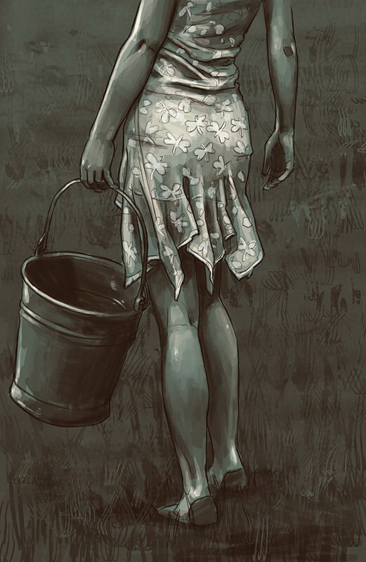 woman carrying a bucket