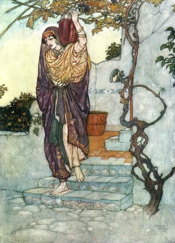 woman carrying a jar