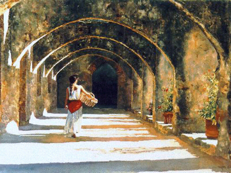 Woman Carrying Basket — Brown