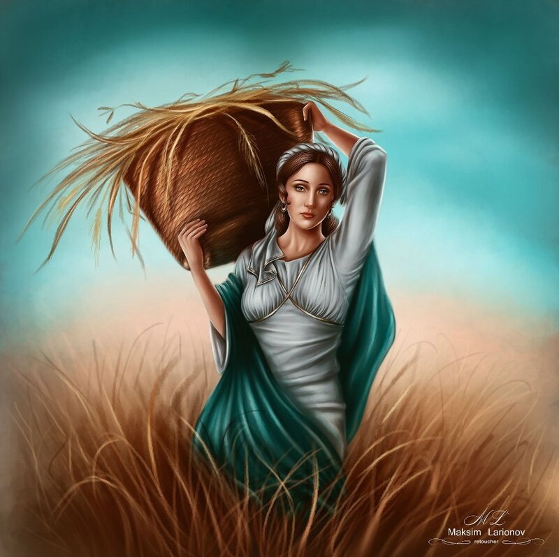 Woman Carrying Basket — Teal